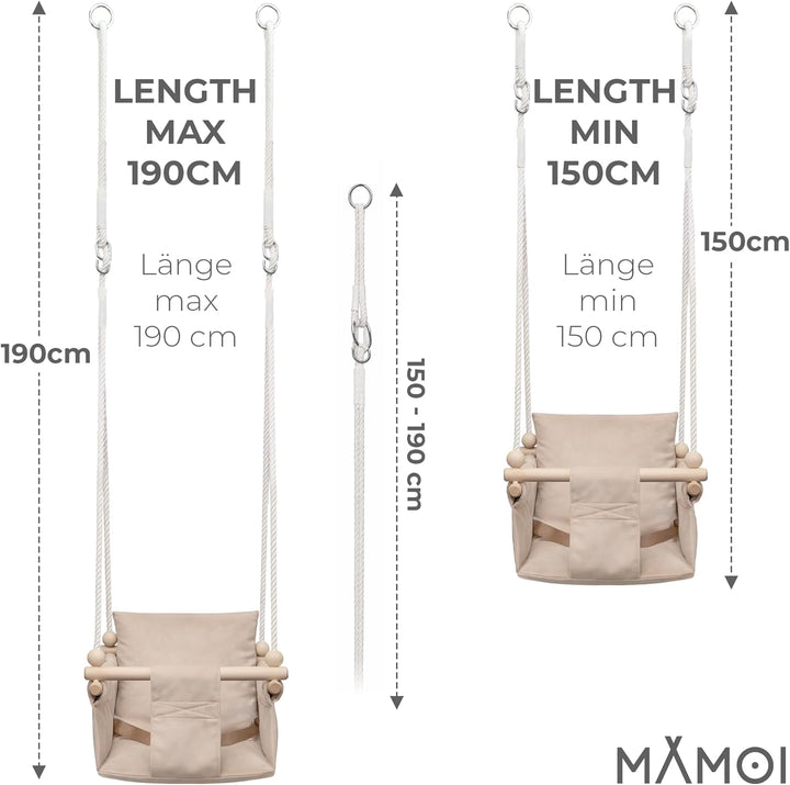 MAMOI® Babyschaukel Kinderschaukel Holz + SICHERHEITSGURT, Schaukel für Kinder Garten Indoor Outdoor