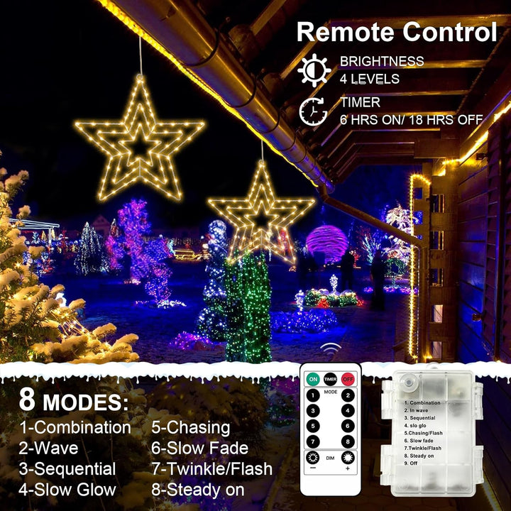 Bigzom LED Sterne Fenster Weihnachtsdeko 75 LED, Drehbar Weihnachtsbeleuchtung Batteriebetriebene mi