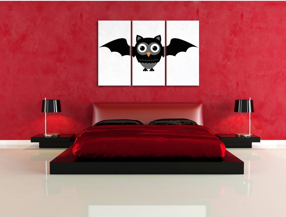 Pixxprint Lustige Fledermaus Eule weiss 3-Teiler Leinwandbild 120x80 Bild auf Leinwand, riesige Bild