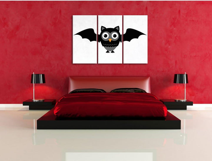 Pixxprint Lustige Fledermaus Eule weiss 3-Teiler Leinwandbild 120x80 Bild auf Leinwand, riesige Bild