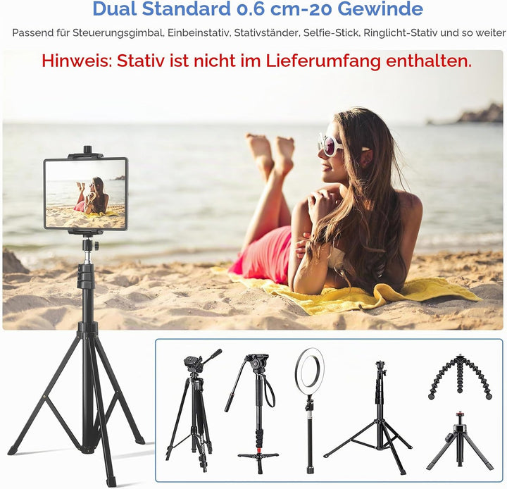 KDD iPad Halterung Adapter für Stativ, Tablet Halterung mit Kugelkopf, Tablet Halterung Stativ 360°D