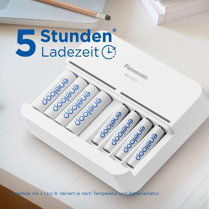 Panasonic eneloop Smart 8 Ladegerät für 1–8 AA/AAA NI-MH-Akkus, mit 8 LED-Anzeigen und 9 Sicherheits