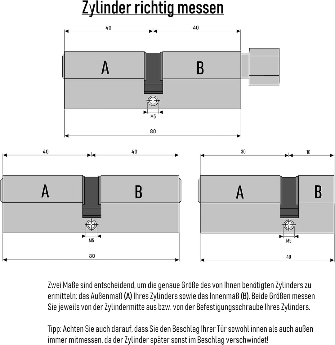 Set6 6x Zylinderschloss gleichschliessend verschiedene Grössen 1x70mm 1x 80mm 1x100mm/1x70mm 2x90mm