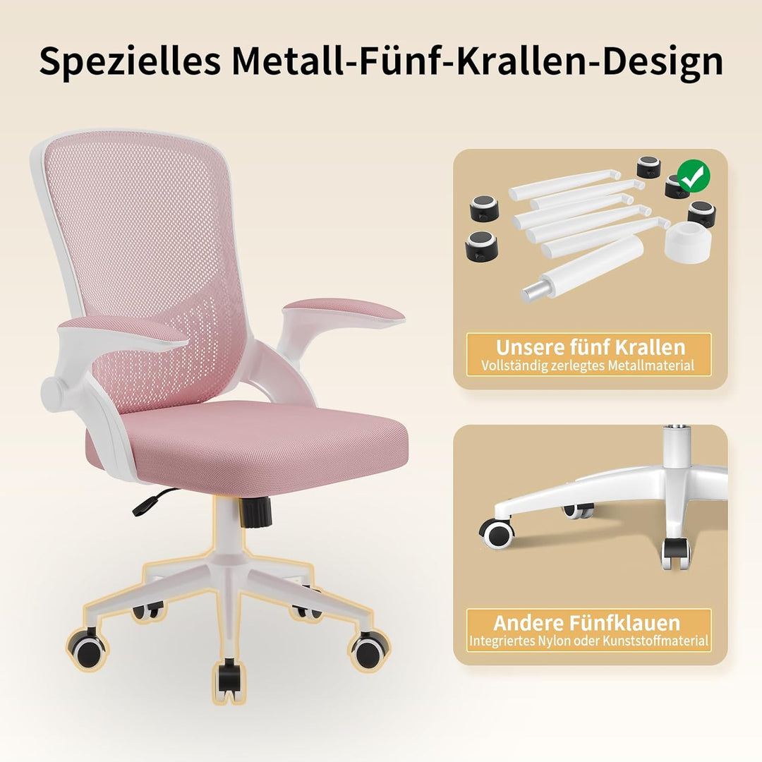 naspaluro Ergonomischer Bürostuhl, Schreibtischstuhl mit 90° Klappbaren Armlehnen, Einzigartige Lend