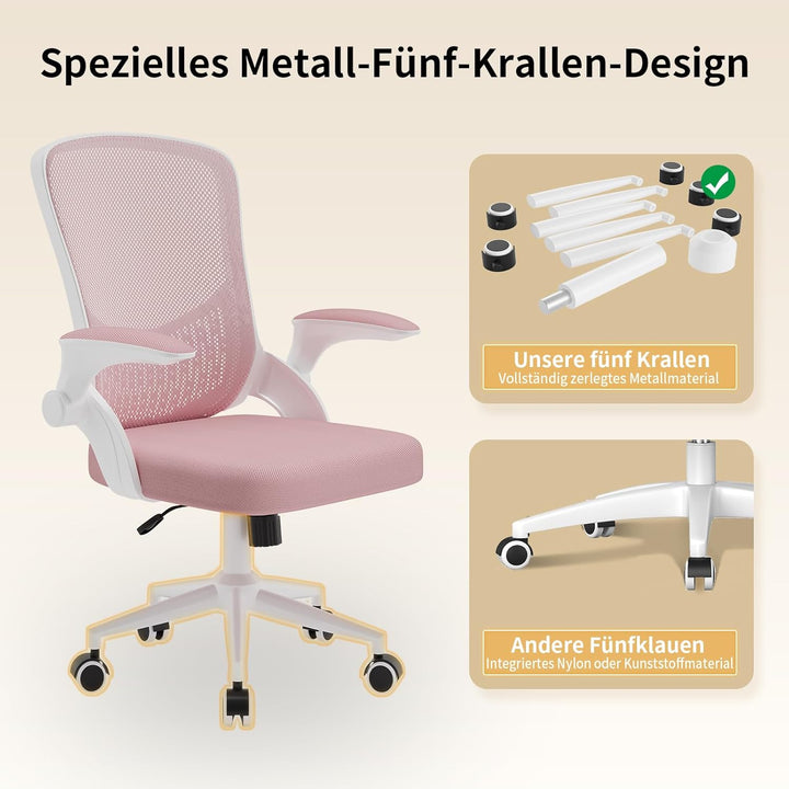 naspaluro Ergonomischer Bürostuhl, Schreibtischstuhl mit klappbaren Armlehnen, höhenverstellbar, Nei
