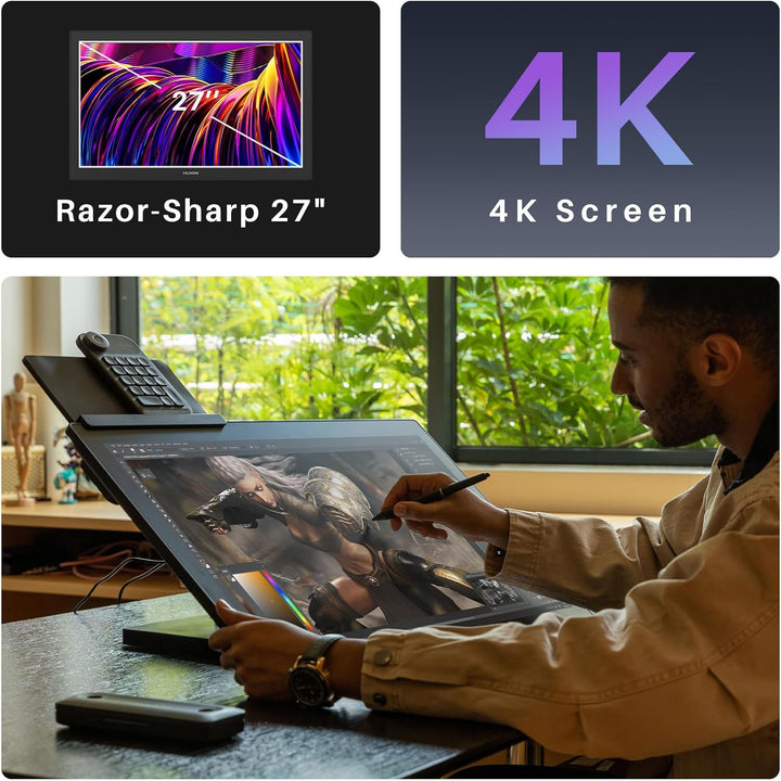 HUION Kamvas Pro 27 4K UHD Gafiktablett mit Display, PenTech 4.0 Batteriefreier Stylus mit 2nd Gen A