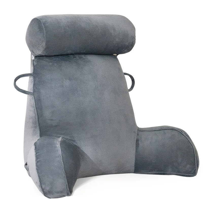 Lesekissen für Bett, Bettauflage Kissen mit Abnehmbarer Nackenrolle &amp; höherem Stützarm zum Sitzen in