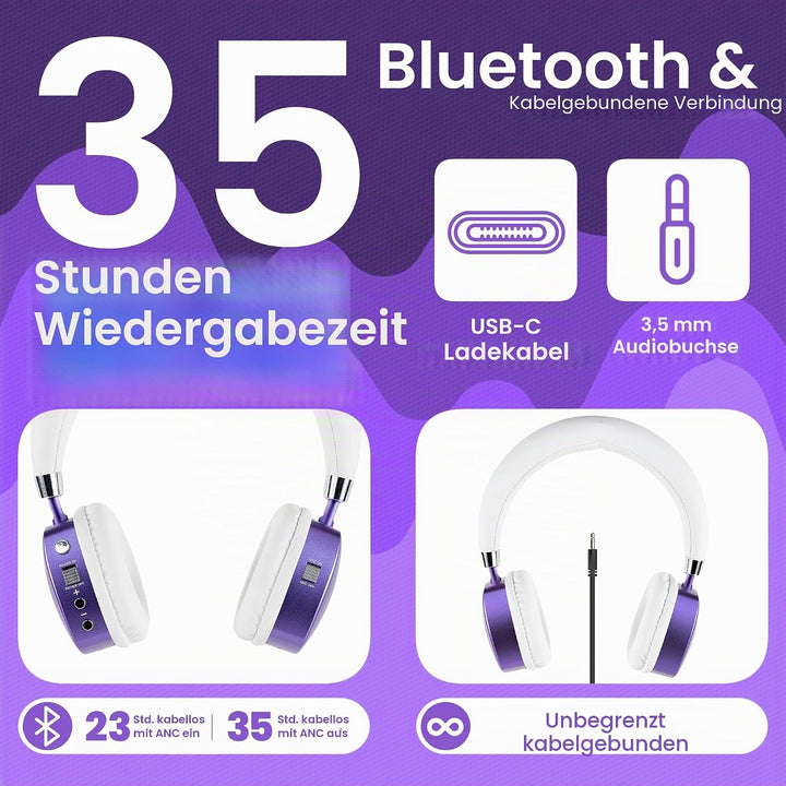 Puro Sound Labs PuroQuiet Plus Lautstärkebegrenzte On-Ear Active Noise Cancelling Bluetooth Kopfhöre