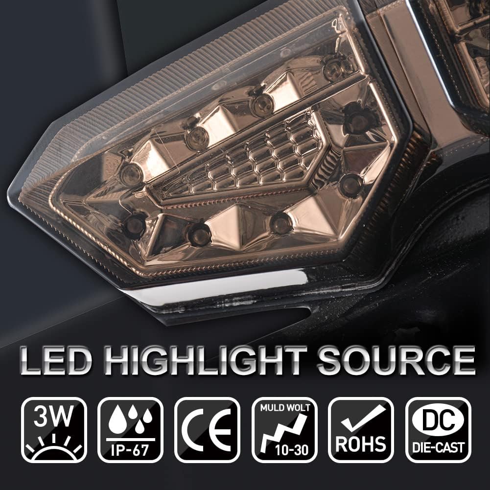 KATUR Universal Motorrad Integriertes Bremslicht RüCklicht Blinker Kennzeichenbeleuchtung (Rauch Lin