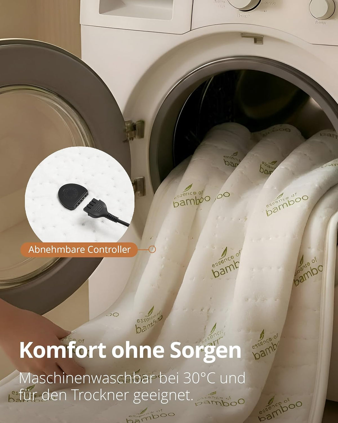 Duux Snooze Bambus Elektrische Unterdecke – Bambus Decklack – 6 Heizstufen & Timer – Waschbar – 90x2