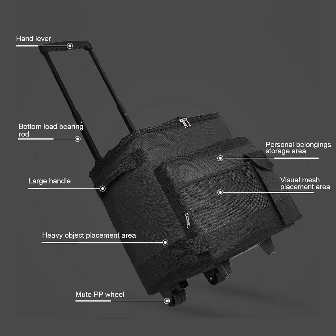 Rollender Kühlerer, 43L Isoliertasche Picknicktaschen, Wasserdichte Isolierte Kühltasche mit Griff u