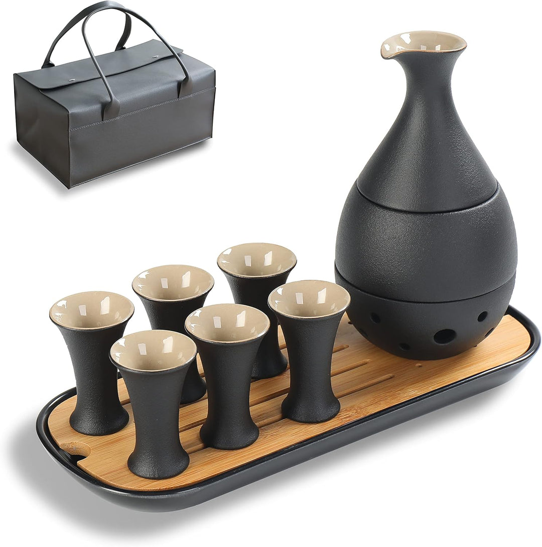 TEANAGOO Sake Set Japanisches Traditionell, Sake ReisweinSake, Karaffe (170 ml) mit 6 Sake Becher (2