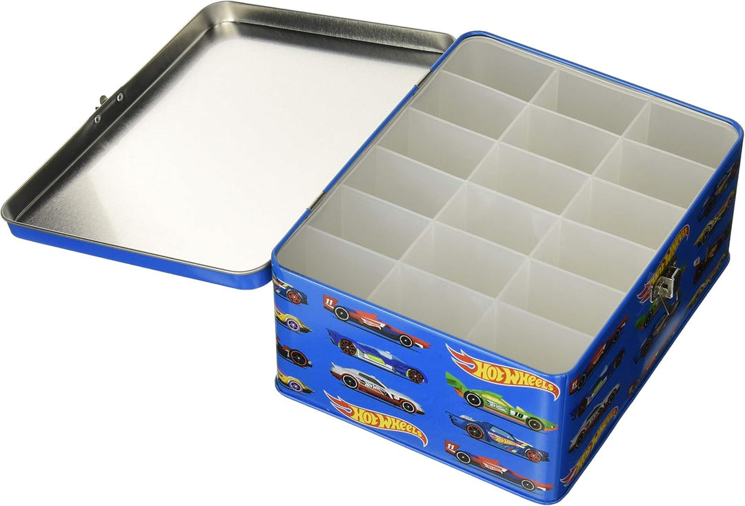 Theo Klein 2883 Hot Wheels Sammelkoffer, Spielzeugkoffer aus Metall für bis zu 18 Autos, 21 x 15,5 x