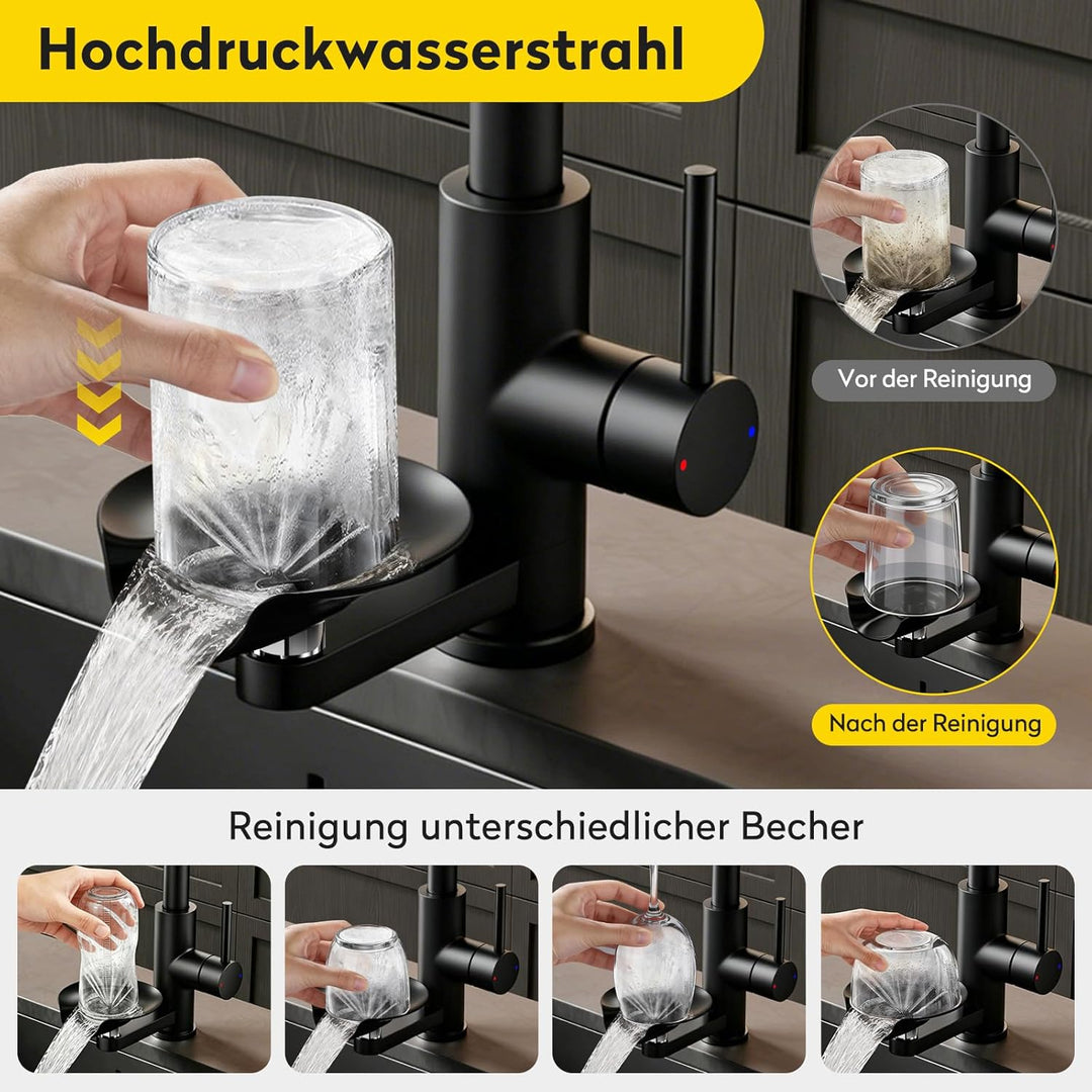 JONKEAN Hochdruck Küchenarmatur mit Brause, Armatur Küche mit Gläserspüler, 360° Drehbar Mischbatter