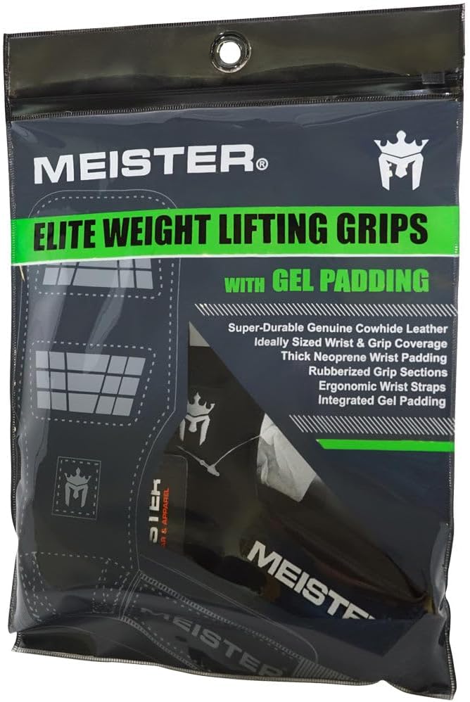 Meister Elite Leder-Handgriffe fürs Gewichtheben mit Gelpolsterung (Paar) Large/X-Large, Large/X-Lar