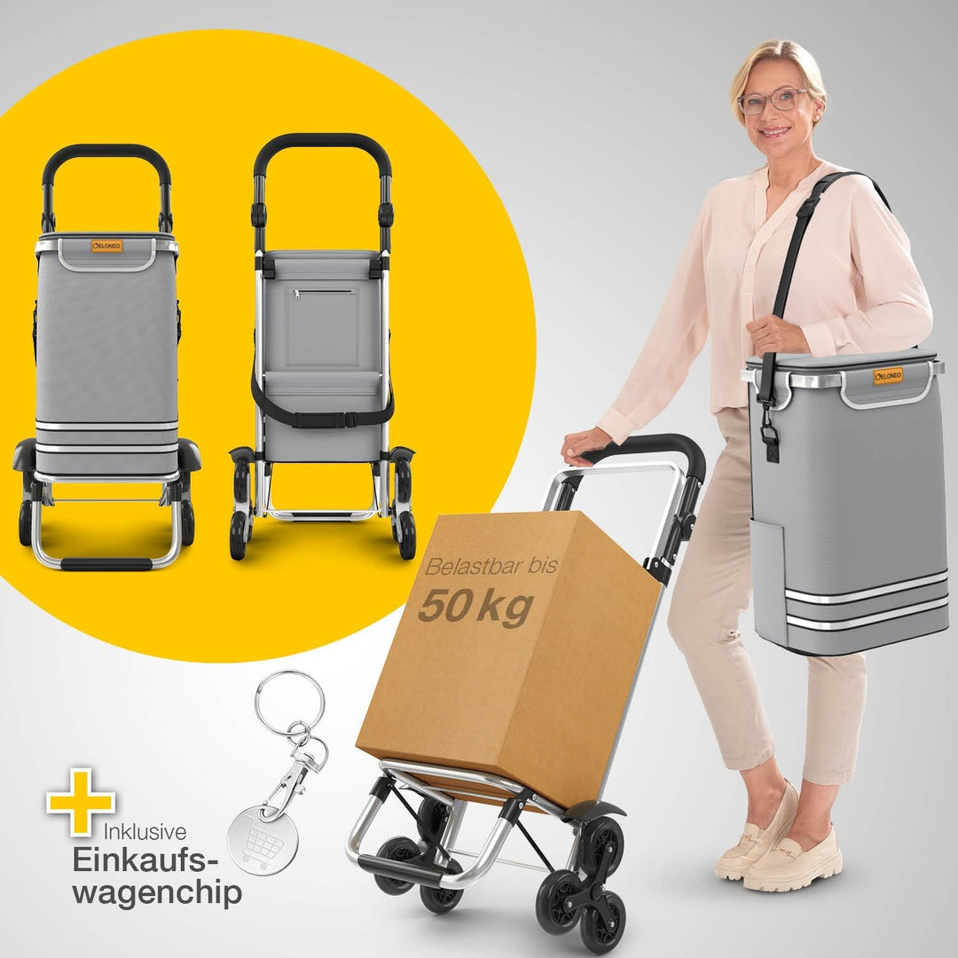ELONEO Einkaufstrolley Treppensteiger mit Kühlfach, Einkaufsroller klappbar, Shopping Trolley höhenv