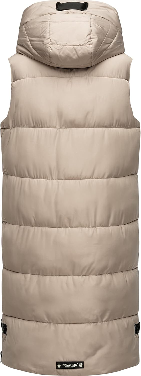 Navahoo Damen ärmellose Lange Outdoorweste warme Winterjacke Schnuffelchen XS-3XL S Taupe, S Taupe