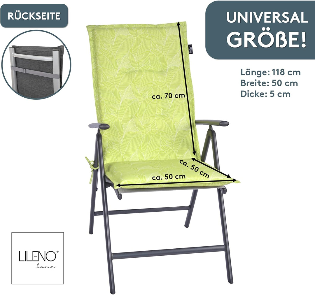LILENO HOME Gartenstuhl Auflagen als [1er Set - Hochlehner] in Blätter Grün - Bequeme Liegen als Sit
