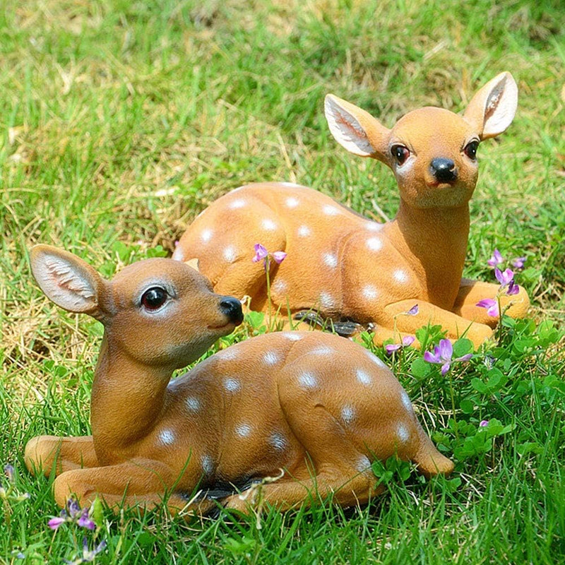 Atyhao 2Pcs Sika Deer Statue Skulptur Ornamente Tiermodell Kunst Handwerk Outdoor Gartendekoration O