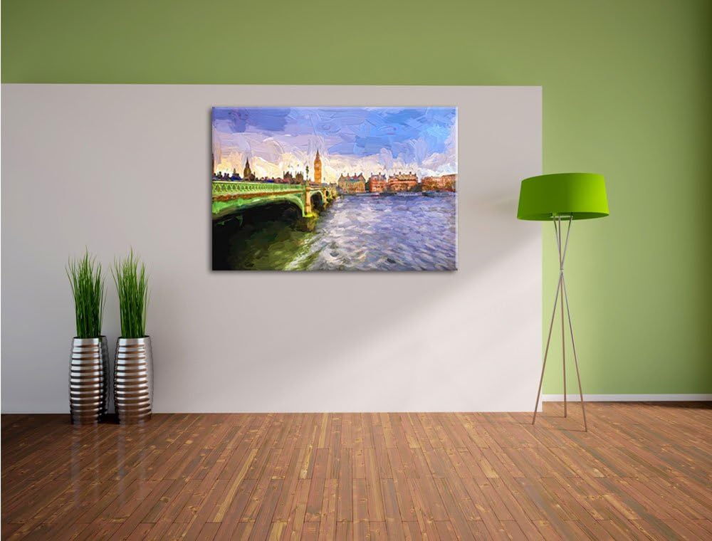 Pixxprint Big Ben mit Brücke in London Pinsel Effekt, Format: 100x70 auf Leinwand, XXL riesige Bilde
