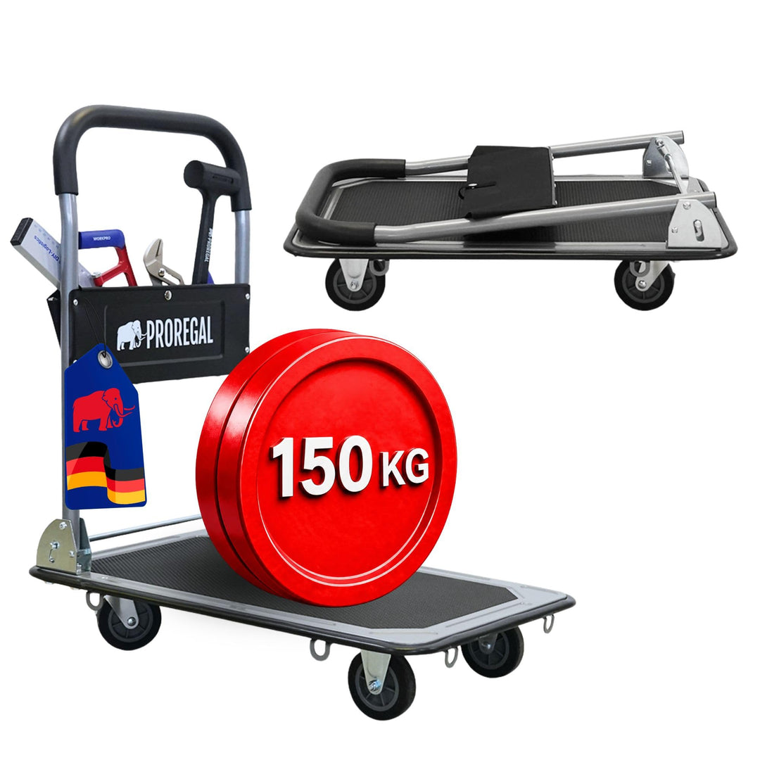 PROREGAL Profi-Plattformwagen Transportwagen Rhino 150kg klappbar mit Gummiräder, 360° Lenkrollen &