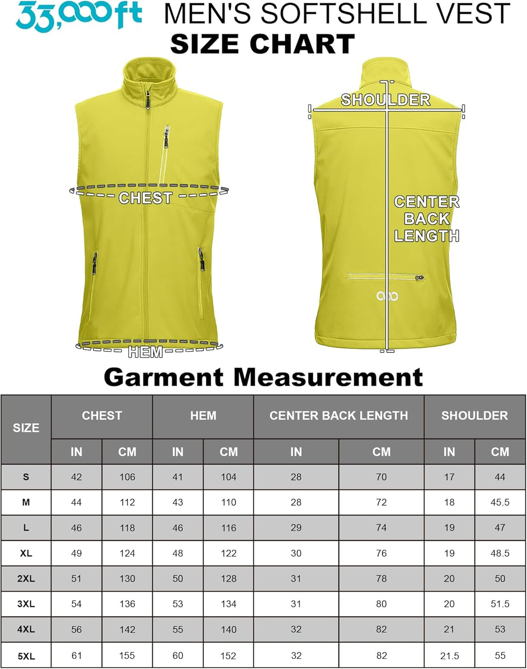 33,000ft Leichte Softshell Weste für Herren, Wasserdichte Winddichte Laufweste, Atmungsaktive Vest G