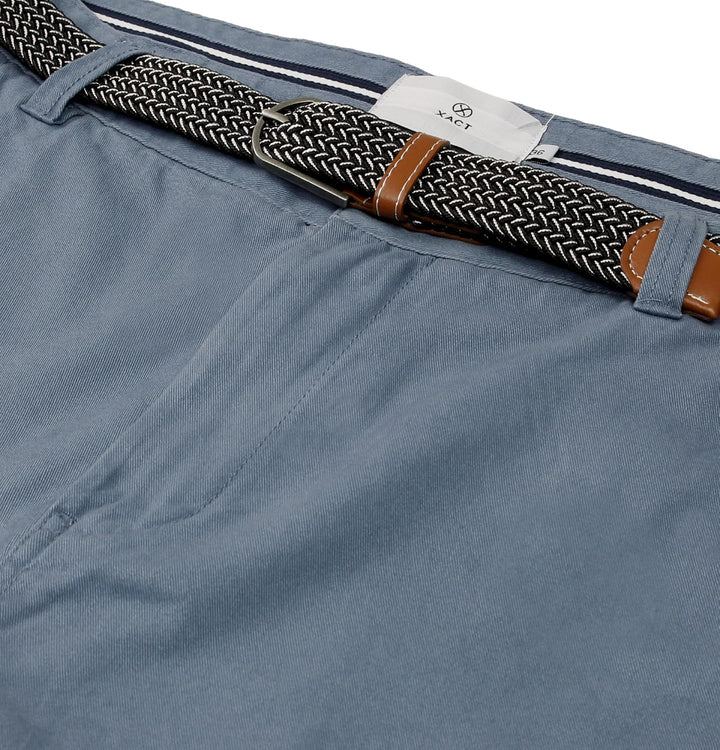 Xact Herren Premium massgeschneiderte Stretch Chino Shorts 34 Hellblau mit Gürtel, 34 Hellblau mit G