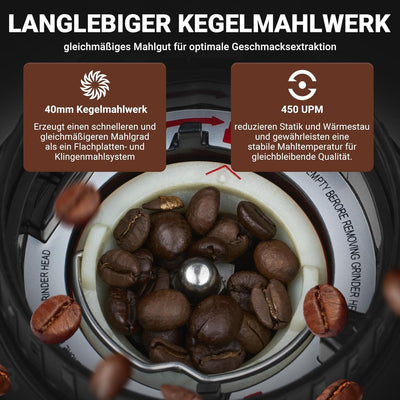 AMZCHEF Kaffeemühle Elektrisch mit Abnehmbarem Halter für Siebträger und Behälter | Kaffeemühle Sieb