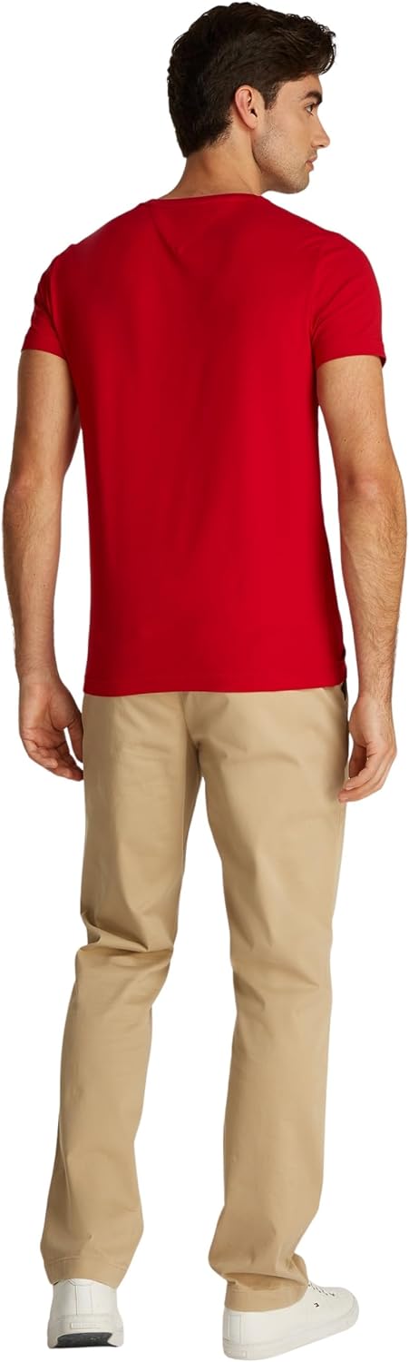 Tommy Hilfiger Herren T-Shirt Kurzarm Stretch Slim Fit Tee Rundhalsausschnitt 3XL Grosse Grössen Red
