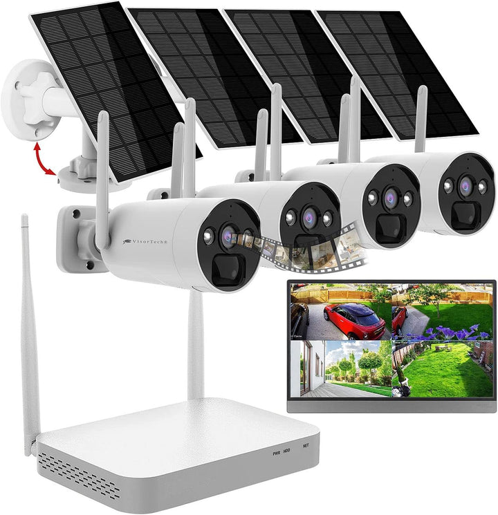 VisorTech Videoüberwachung: 2K-Festplatten-Überwachungsrekorder + 4 Solar-Akku-Kameras, HDMI, App (S