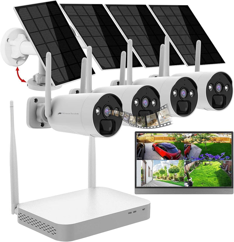 VisorTech Videoüberwachung: 2K-Festplatten-Überwachungsrekorder + 4 Solar-Akku-Kameras, HDMI, App (S