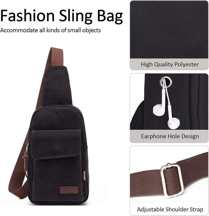 VARLIVOO Retro Sling Bag Damen Herren Canvas Brusttasche Umhängetasche Leichte Schultertasche Klein