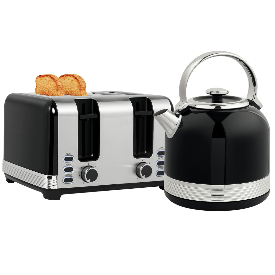 HOMCOM Wasserkocher Toaster Set Edelstahl 2200 W 1,7L Wasserkocher, 4 Scheiben Toaster, 7 Bräunungss