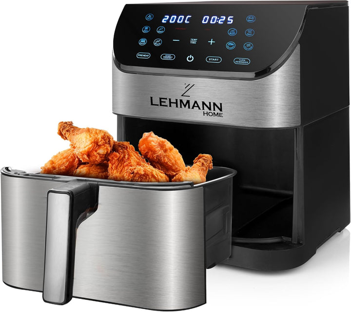 Lehmann Friteuse Heissluft XXL 1800 W, Heissluftfritteuse 8L mit bis zu 10 Programmen, Air Fryer mit