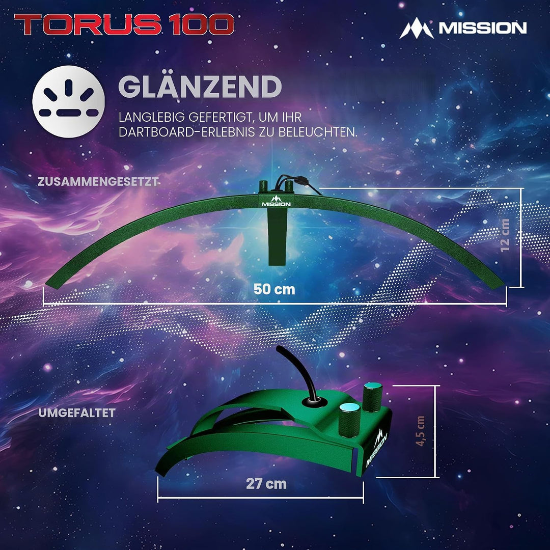 Mission Darts TOR100 Torus 100 | Dartscheibe LED klappbar tragbar Dartscheibe Reise Beleuchtungssyst