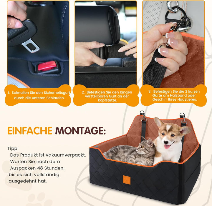 Hunde-Autositz für Hunde unter 25 kg oder 2 kleine Hunde, Sicherheits-Memory-Schaum-Autositz mit 2 K