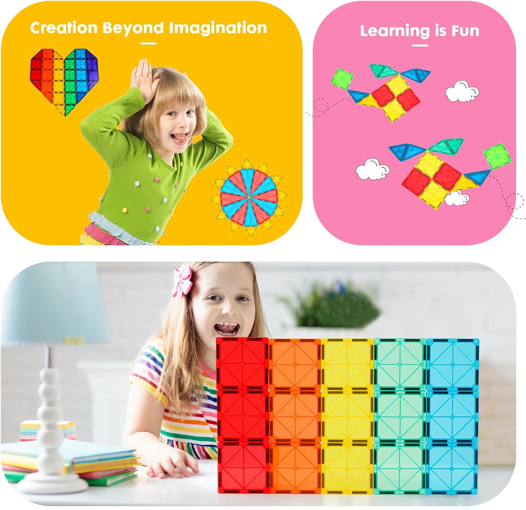 Gemmicc Magnetische Bausteine 100-teilig mit 2 Autos, STEM-zertifiziertes edukatives Magnetspielzeug