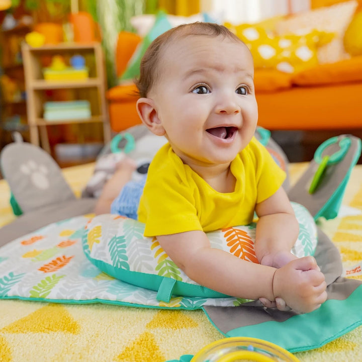 Bright Starts, Tummy Time Prop & Play Oversized Baby Activity Gym, Large Playmat, 4 Removable Toys a