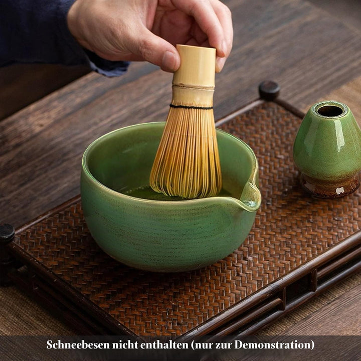 Matcha Set 2-teilig, Matcha Tee Set Blau mit Chawan Matcha-Schale (510 ml) &amp; Keramik-Besenhalter, Mi