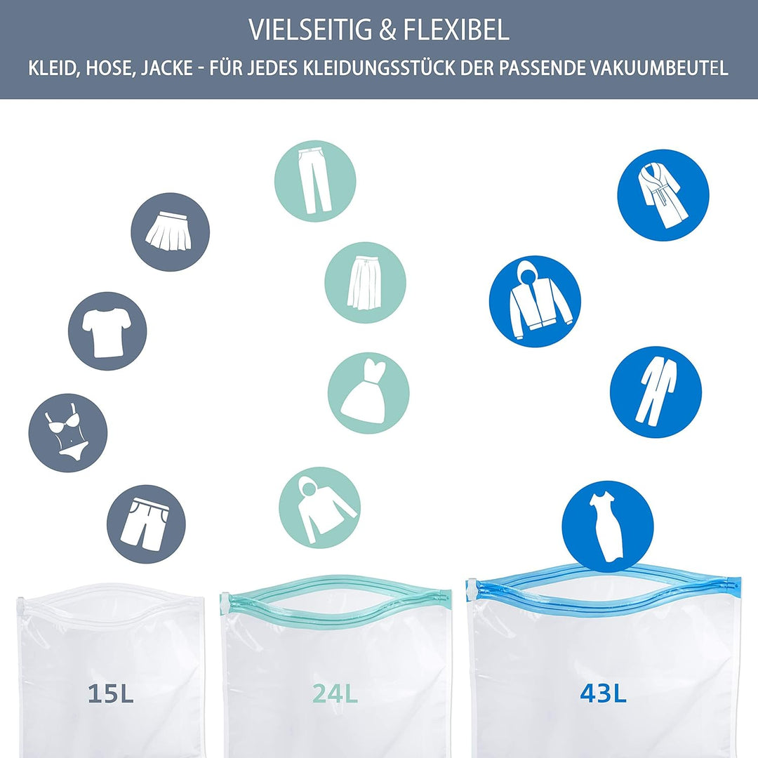 NORDIC® Vakuumbeutel zum Rollen - 10 STK. in 3 Grössen - Praktische Kompressionsbeutel - Wiederverwe