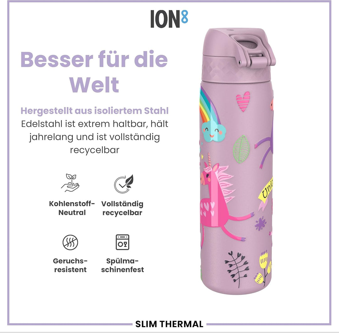ion8 Vakuumisolierte Edelstahl-Trinkflasche, 500 ml, Auslaufsicher, Einhandöffnung, Sichere Verriege