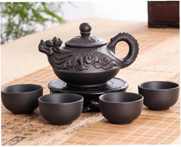 Drachen-teekanne 4 Tassen Sets Chinesische Handgemachte Zisha-teekanne Keramik Purple Clay Teekanne