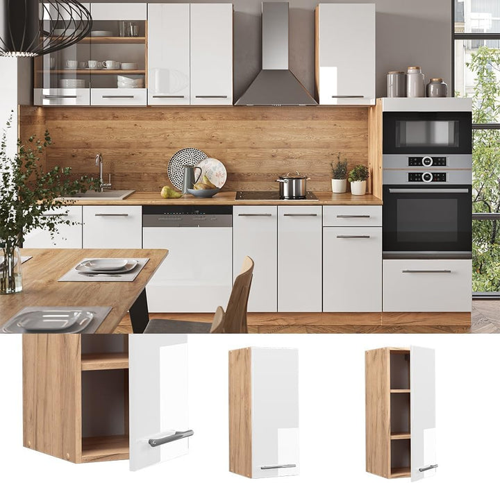 Vicco Hängeschrank Fame-Line, Weiss Hochglanz/Goldkraft Eiche, 30 cm Hängeschrank 30 cm Weiss Hochgl