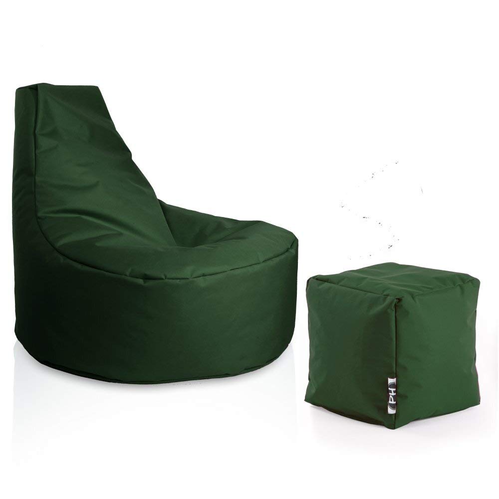 PATCH HOME Gamer Sessel inkl. Würfel Bean Bag Set Ø80cm, 30cm Sitzhöhe, 90cm Höhe + 35x35cm Würfel D