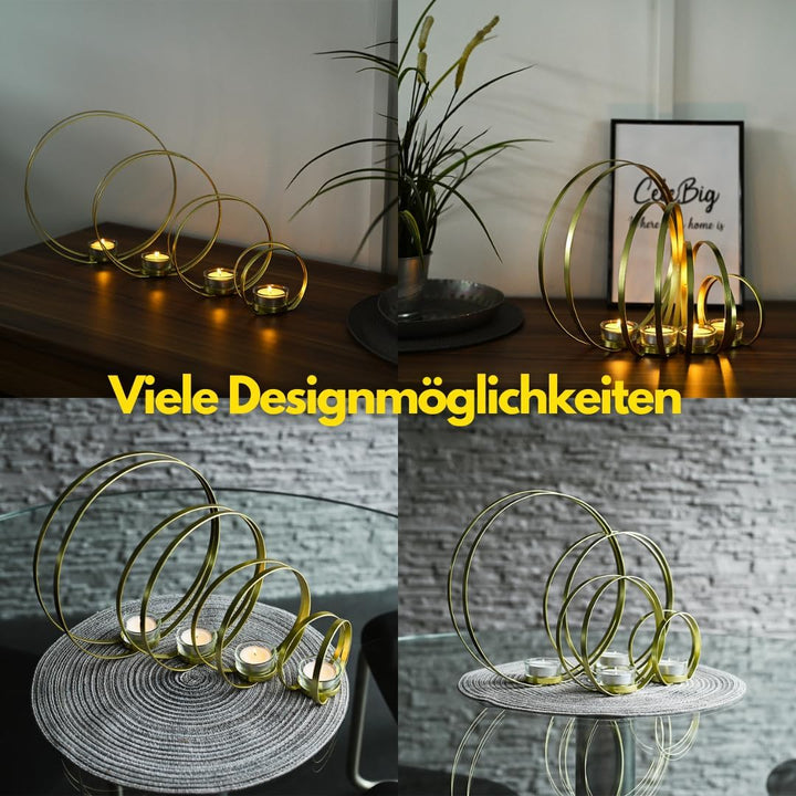 Kerzenständer 2er Set | Teelichthalter Gold | Kerzenständer Gold | Kerzenhalter mit Windlicht | Kerz