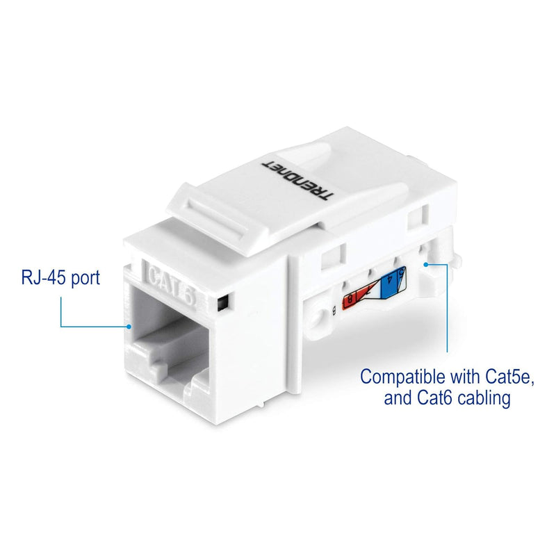 TRENDnet Kat6 Keystone Jack – 50er-Pack, 90° Winkelanschlussdesign, Farbcodierte Beschriftung für di