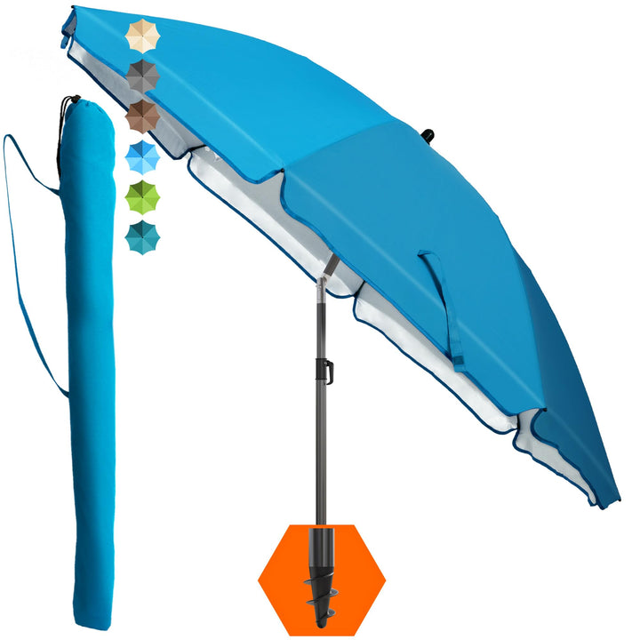 4smile Sonnenschirm Strand SunnyJoy, Blau - UPF 50+ Strandschirm Ø 200 cm, sicherer Sonnenschutz Str