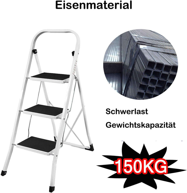 Faltbare 4-Stufen-Leiter-Trittleiter, rutschfeste Lauffläche, Sicherheitsstahlstufe, 5 Jahre Garanti