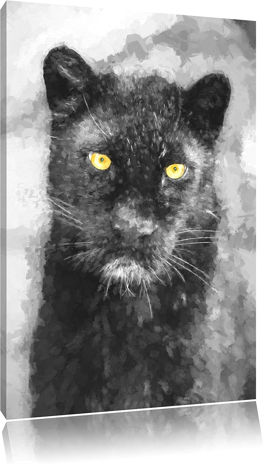 prächtiger Panther schwarz/weiss Deluxe Format: 100x70 cm auf Leinwand, XXL riesige Bilder fertig ge