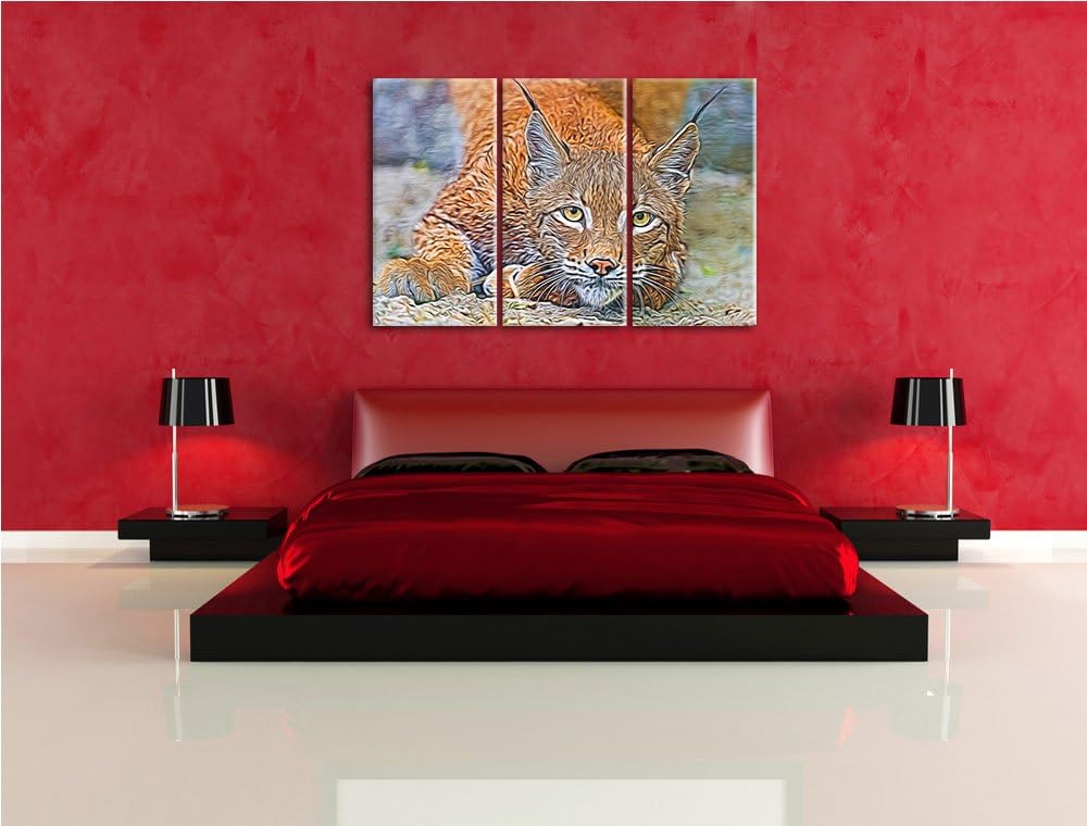 wachsamer Luchs NewArt 3-Teiler Leinwandbild 120x80 Bild auf Leinwand, XXL riesige Bilder fertig ger